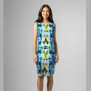 ANTONIO MELANI Blue Floral Dress Stefania Citrus Garden Sleeveless 10  NWT